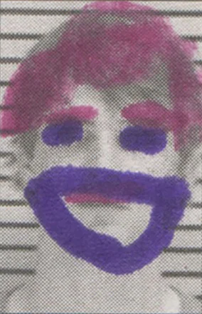 The pathos of misfortune. Local arrest sheet as coloring book. Local Clown (Grand Larceny), 2016.