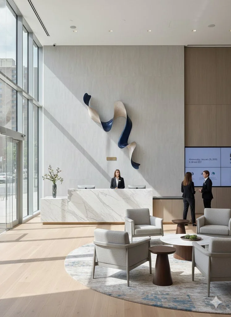 Abstract wave bank lobby