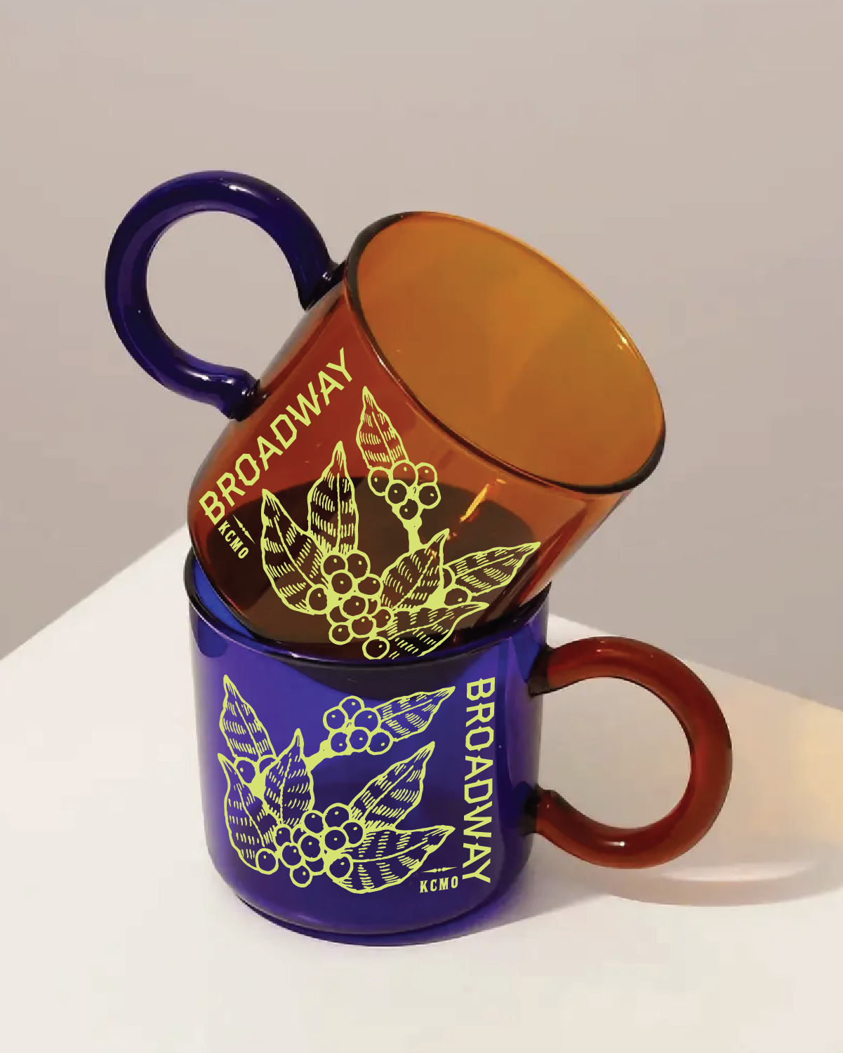 COMING SOON!!! - BROADWAY COFFEE X ODDITIES PRINTS - Colored Glass Mug Set of 2