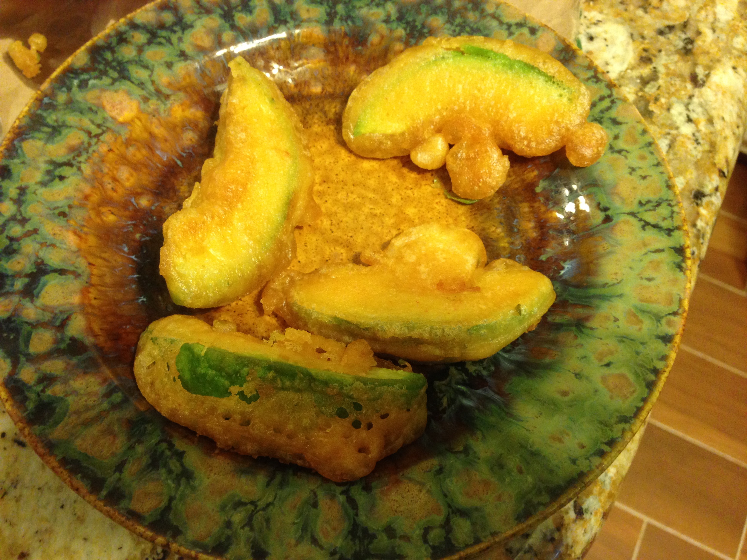 The avocados fresh from being battered and fried