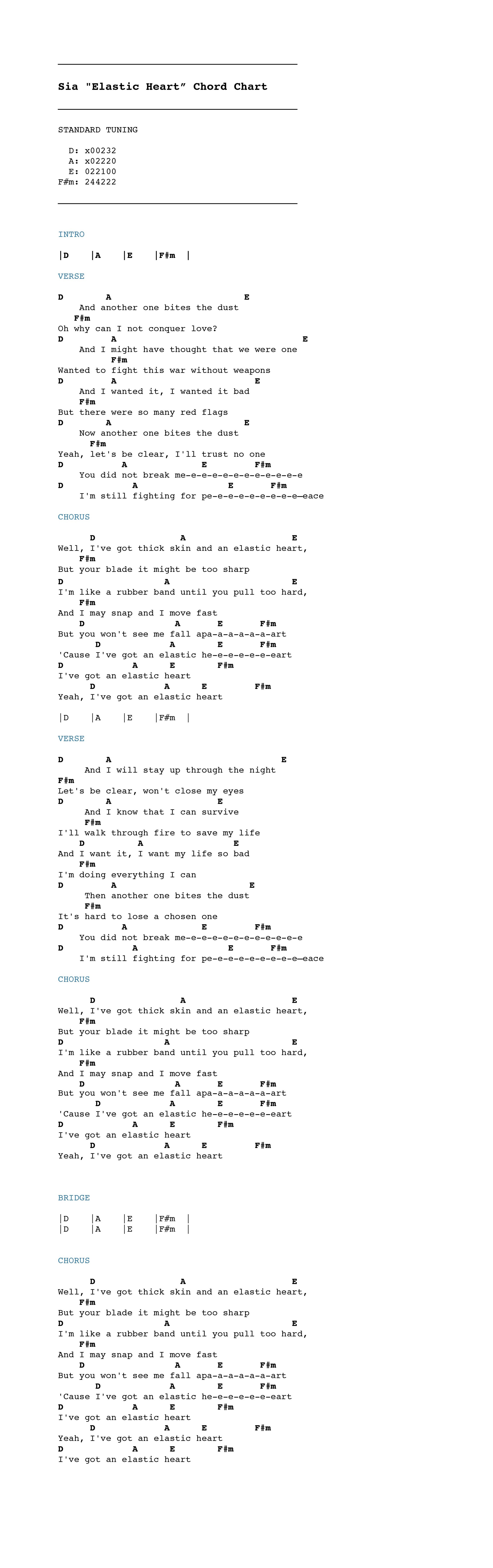 Sia Elastic Heart Chordistry