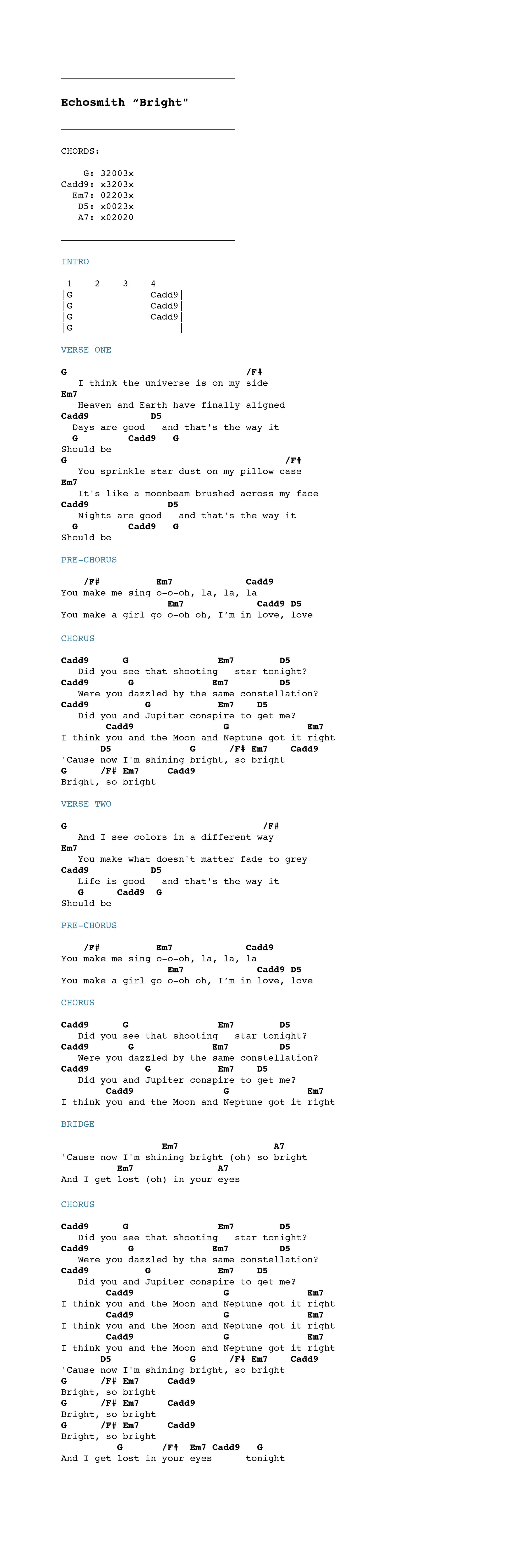 Echosmith Bright Chordistry