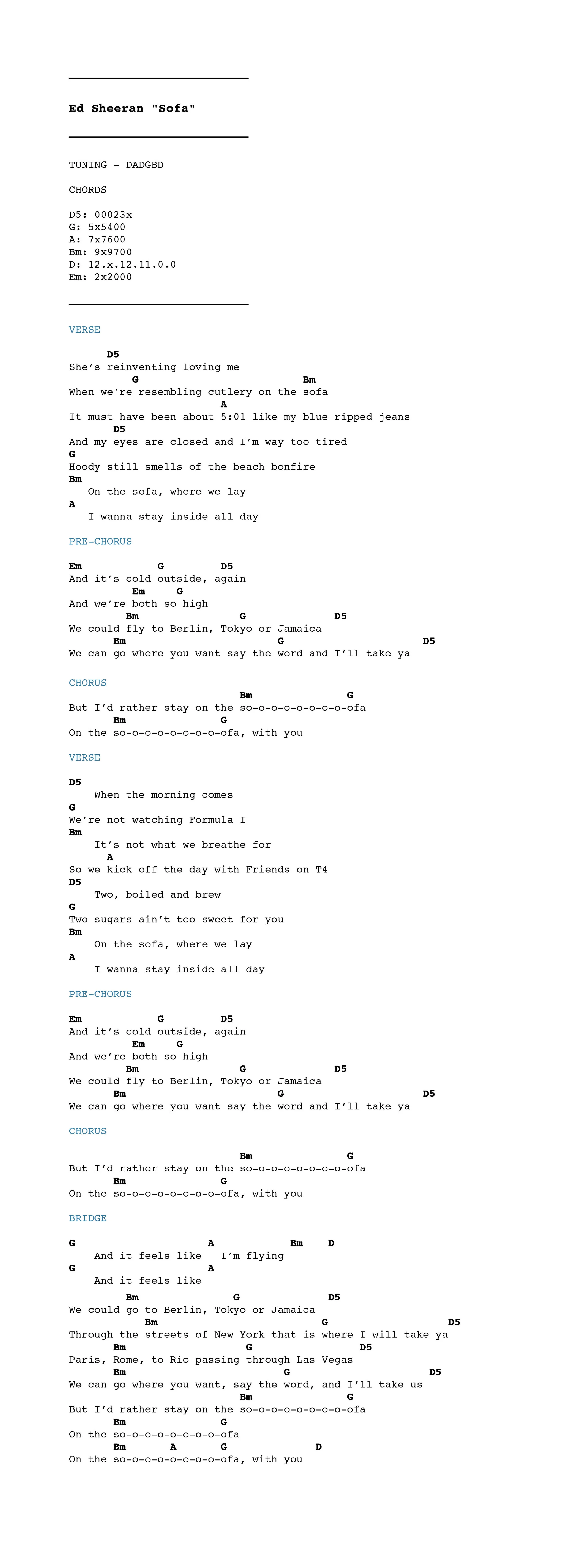 Märtyrer Bulk Betrieb sofa ed sheeran chords Slip Schuhe Überziehen