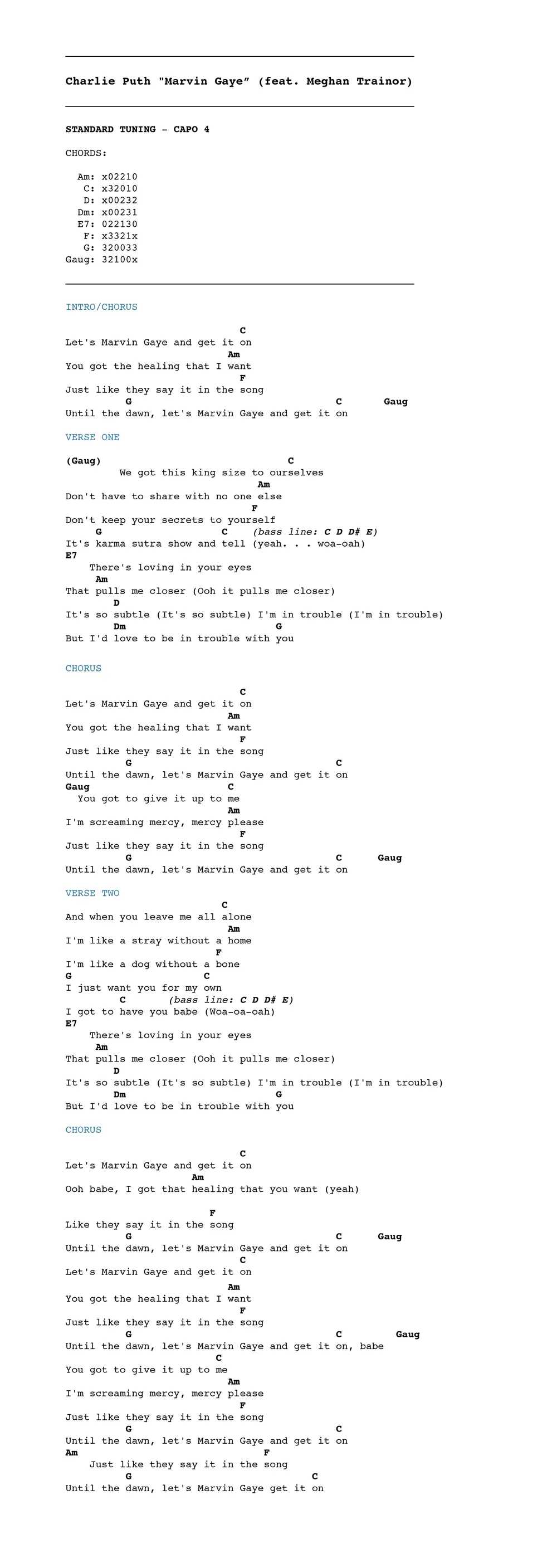 Charlie Puth Marvin Gaye Feat Meghan Trainor Chordistry