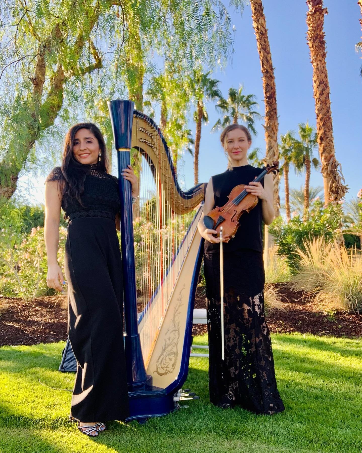Thank you to @jjthebrizplane and @sasham.chandler for a beautiful Harp and Violin performance for @cojweddings in La Quinta, CA!