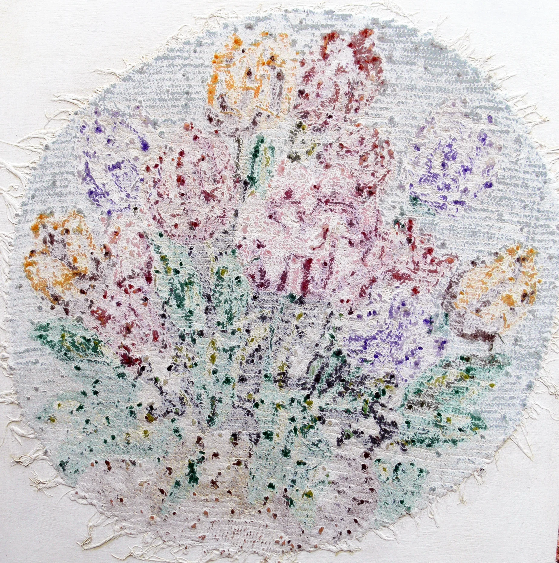 Eveline Kotai - Tulips Verso, 2015, tapestry on board + bio paint, 50x50cm (collection of artist)