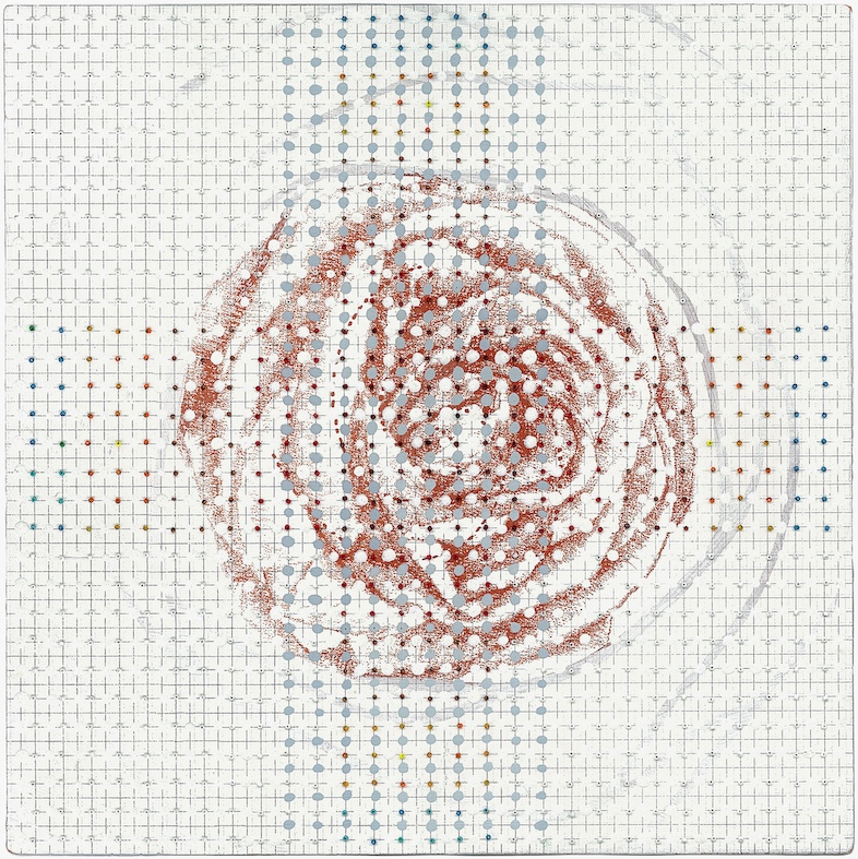 Eveline Kotai - White Rose, 2009, beads and acrylic on arches, 30x30cm (private collection)