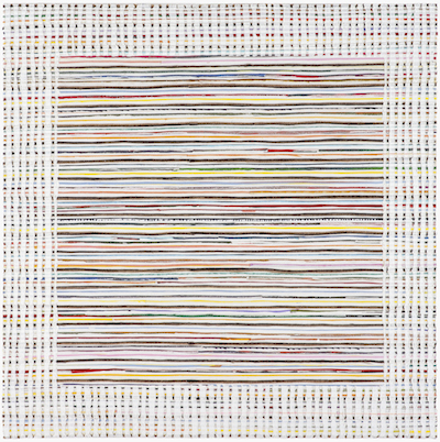 Eveline Kotai - Inside Outside 2, 2012, mixed media stitched collage + bio paint, 75x75cm
