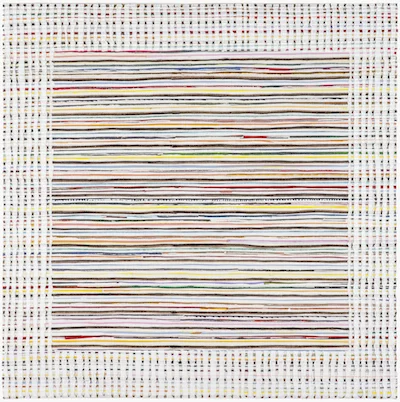 Eveline Kotai - Inside Outside 2, 2012, mixed media stitched collage + bio paint, 75x75cm