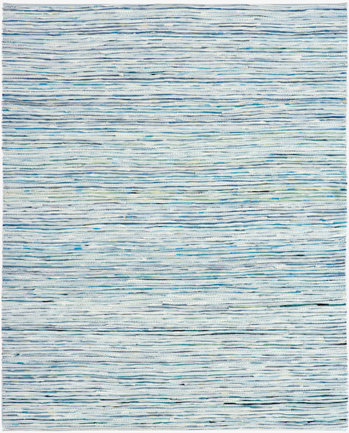 Eveline Kotai - White on Blue 4, 2006, mixed media stitched collage, 50x40cm, private collection
