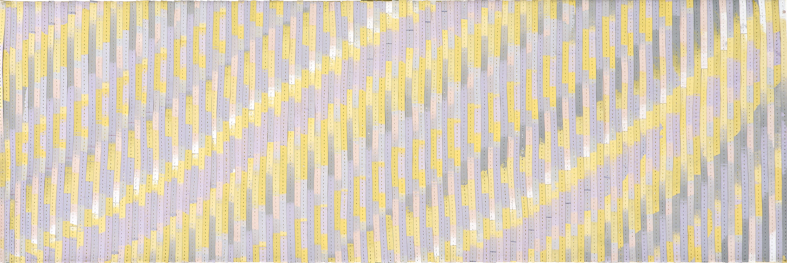 Eveline Kotai - Brush Cleaning Ikat #4, mixed media stitched collage on linen, 25x75cm, collection of artist