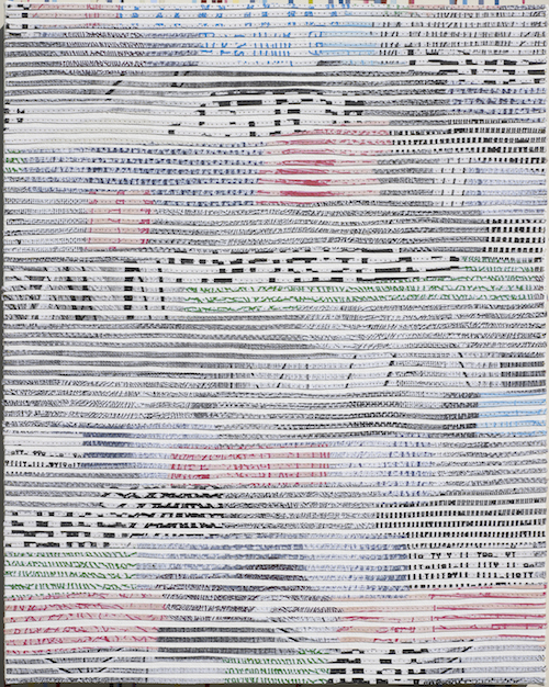 Eveline Kotai - Spectre 1, 2012, mixed media stitched collage on linen, 60x50cm, private collection