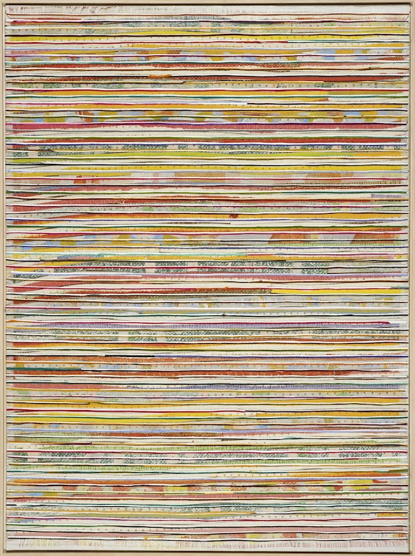Eveline Kotai - Horizontal Pink, 2012, mixed media stitched collage on linen, 75x101cm, private collection