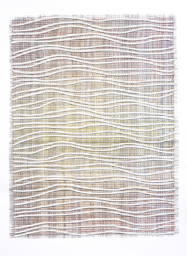 Eveline Kotai - Ripple Effect/White, 2012, mixed media stitched collage, 63x53cm (private collection) 