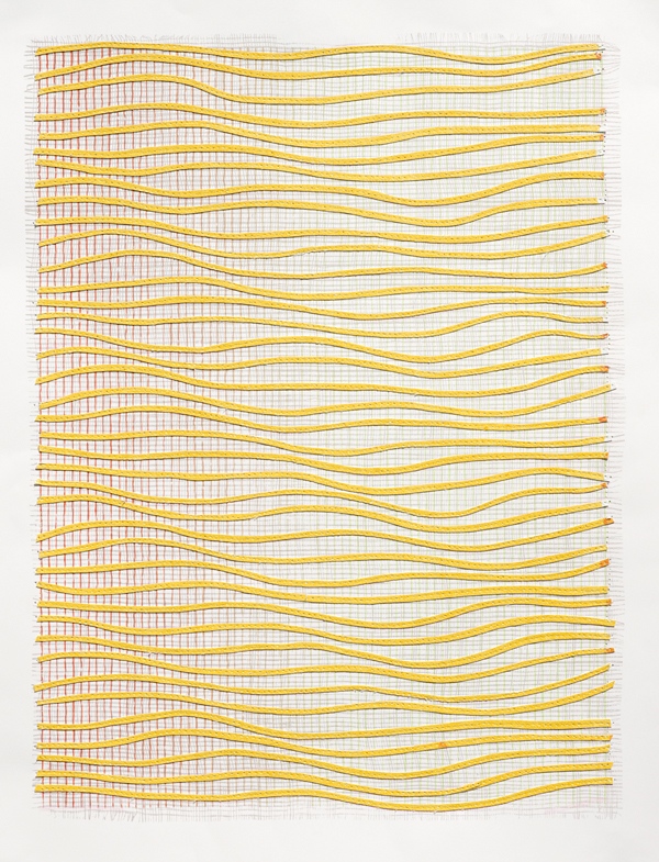 Eveline Kotai, Ripple Effect / Yellow 2012, mixed media stitched collage, 63x53cm (private collection) 