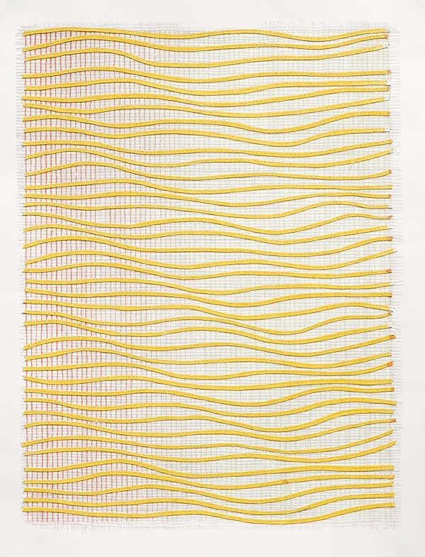 Eveline Kotai, Ripple Effect / Yellow 2012, mixed media stitched collage, 63x53cm (private collection)