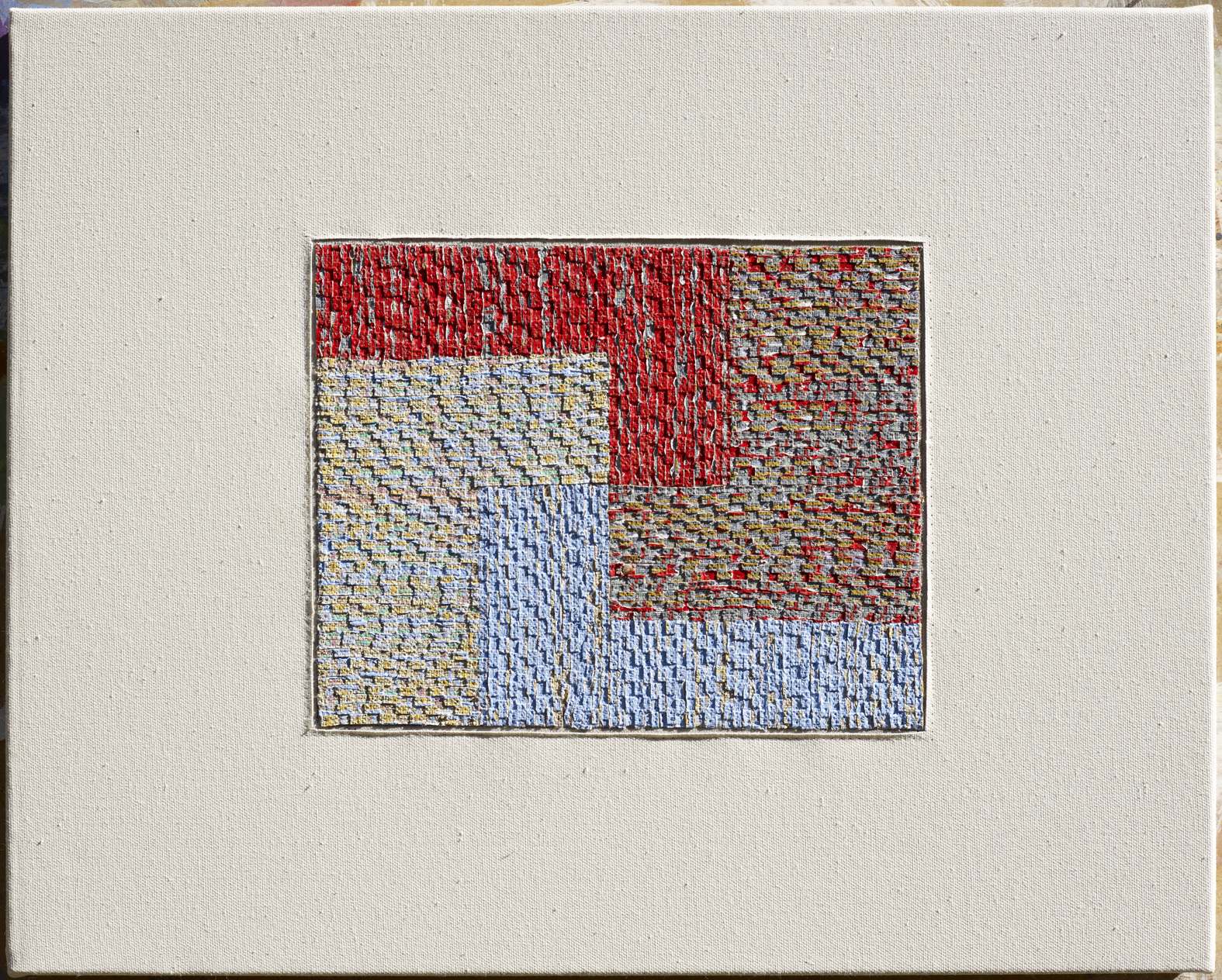 Eveline Kotai, Study for 'L', mixed media stitched collage, 30x40cm, private collection