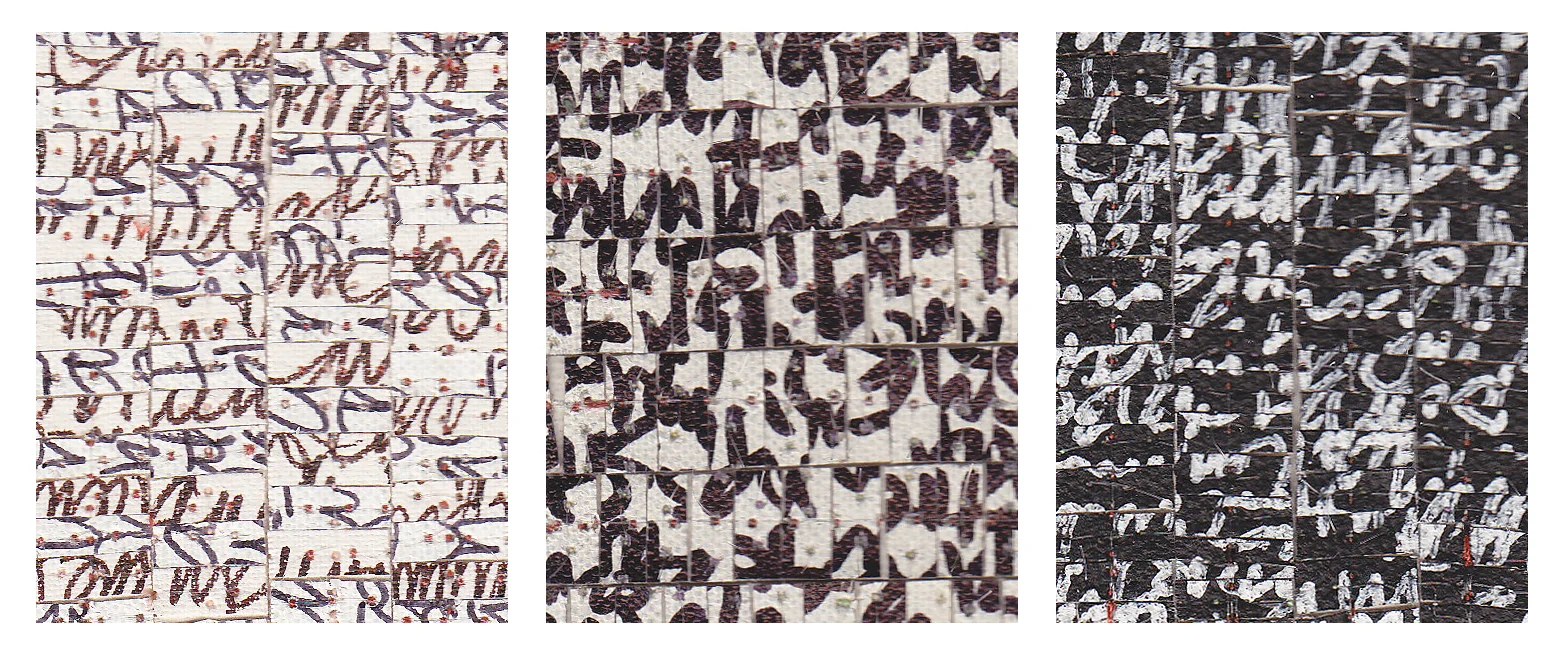 Eveline Kotai, Close Detail - Writing on Air, mixed media stitched collage, private collection