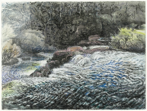 Margaret River - Full Flood 1986, pastel and charcoal on Arches paper, 57 x 76cm. Collection of Mark Hohnen