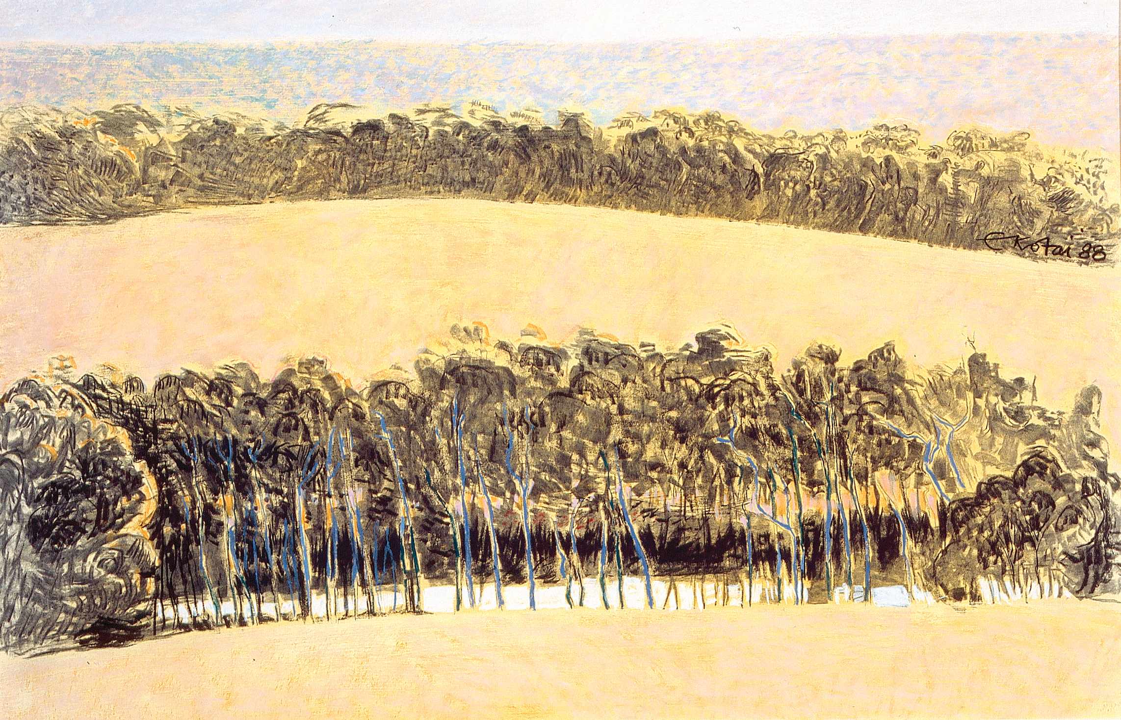 To Merribrook 1988, pastel and charcoal on Arches paper, 57 x 76cm. Collection of the Artist