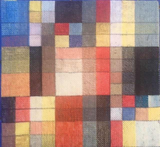 Embroidery - Homage to Sophie Tauber Arp, 2016, Wool on painted canvas, 26 x 28 cm