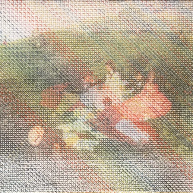Embroidery - Homage to 'The Picnic' by Pal Szenyei Merse, 2016, Wool on canvas, 20x29cm