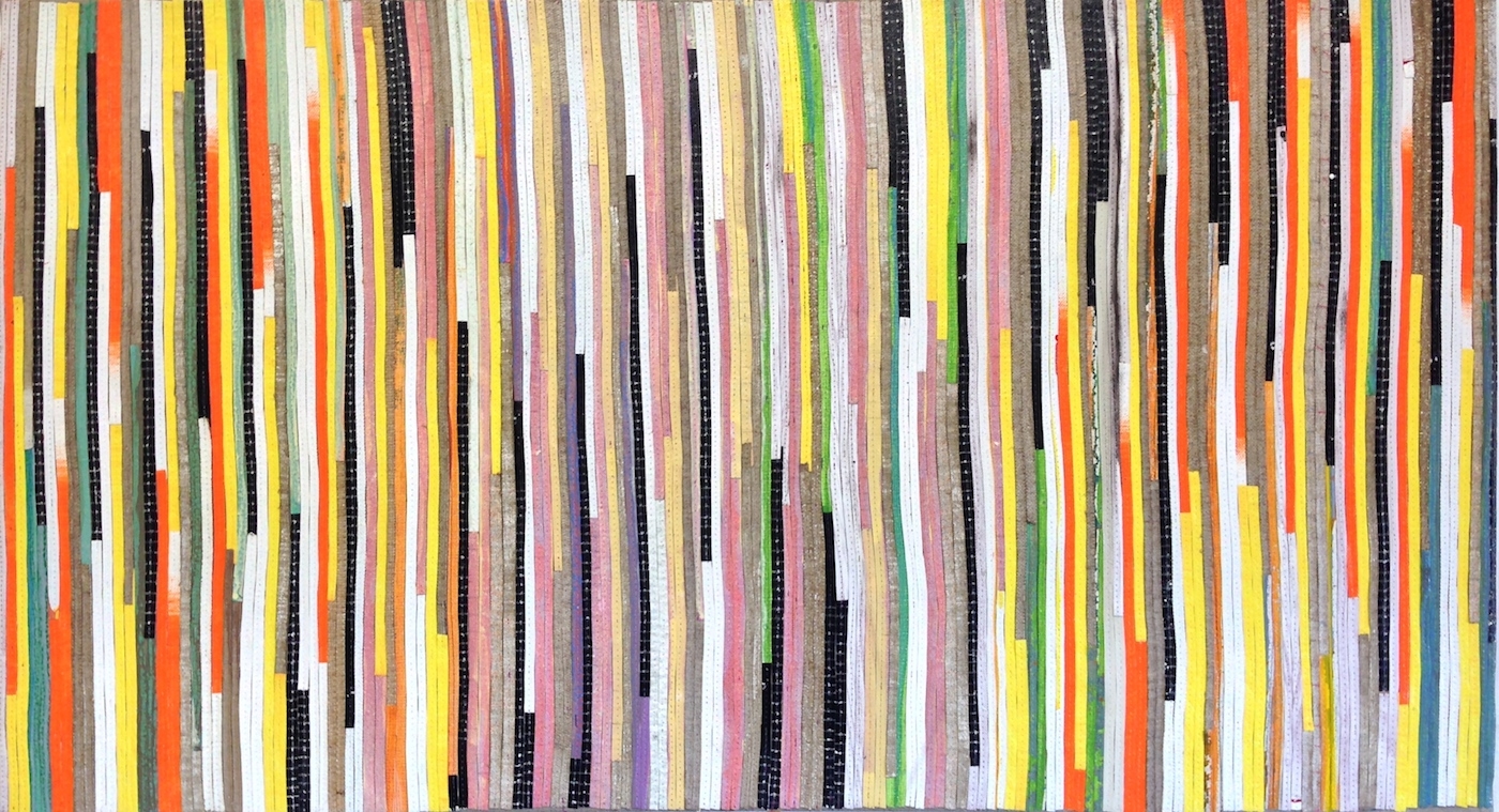 Eveline Kotai - Random Vertical, 2014, mixed media stitched collage on board, 51x76cm, private collection