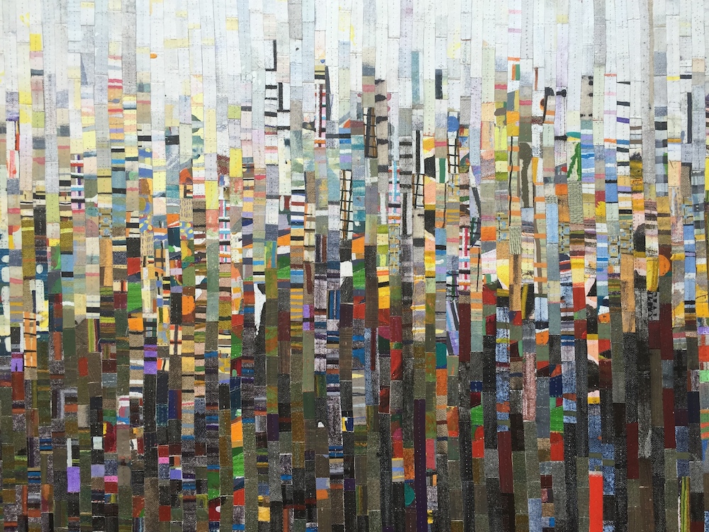 City Shapes Recut 1 2012, oil, acrylic and nylon thread on linen, 65 x 80cm. Private Collection