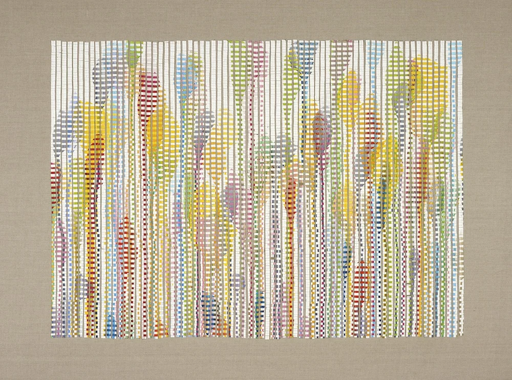 Flower Garden 1 2013, acrylic and nylon thread on linen, 100 x 130cm. Private Collection