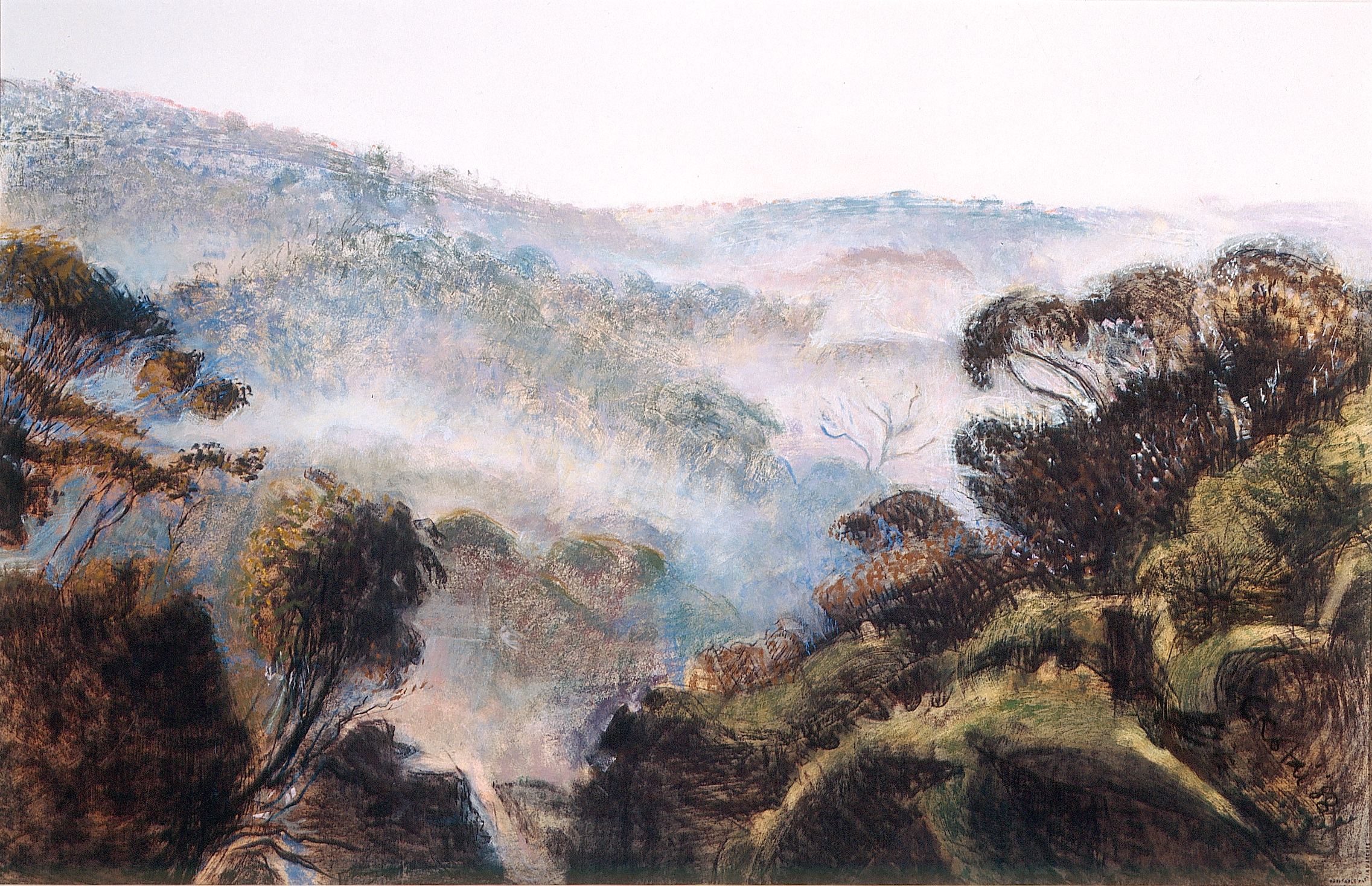 Morning Mist 1988, pastel and charcoal on Arches paper, 57 x 76cm. Private Collection