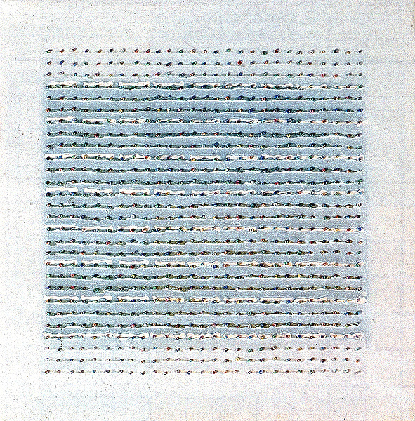 Dot to Dot 2 2003, acrylic and beads on canvas, 35.5 x 35.5cm. 
