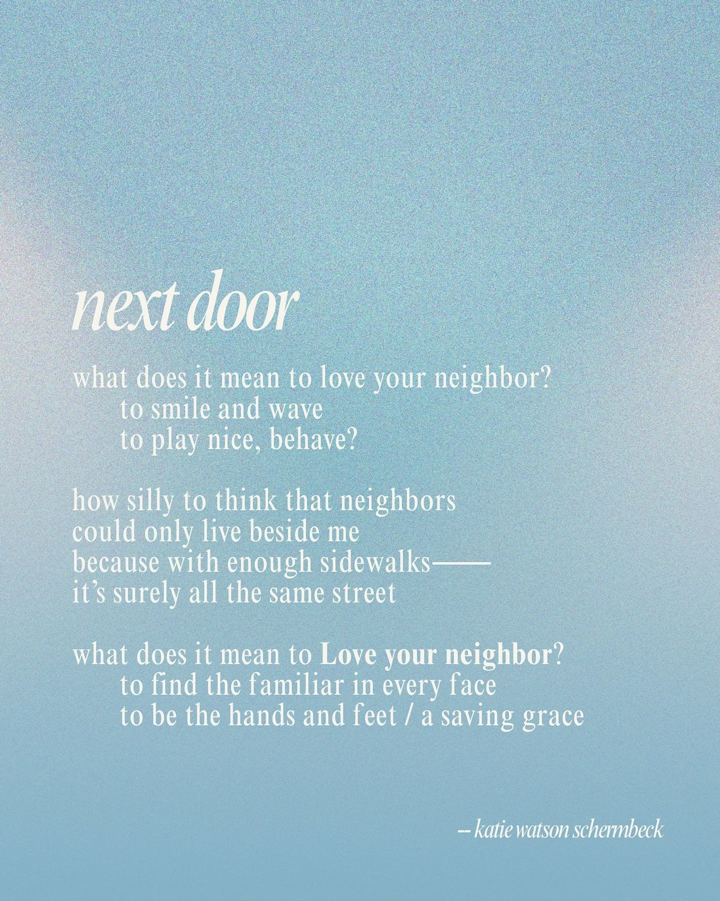 I&rsquo;m no @arielleestoria or @katejbaer &mdash; but I am my grandmother&rsquo;s granddaughter and found some words. 

what started as a journal entry* last night brought me here. may we care for each other as neighbors, no matter where we live 💗
