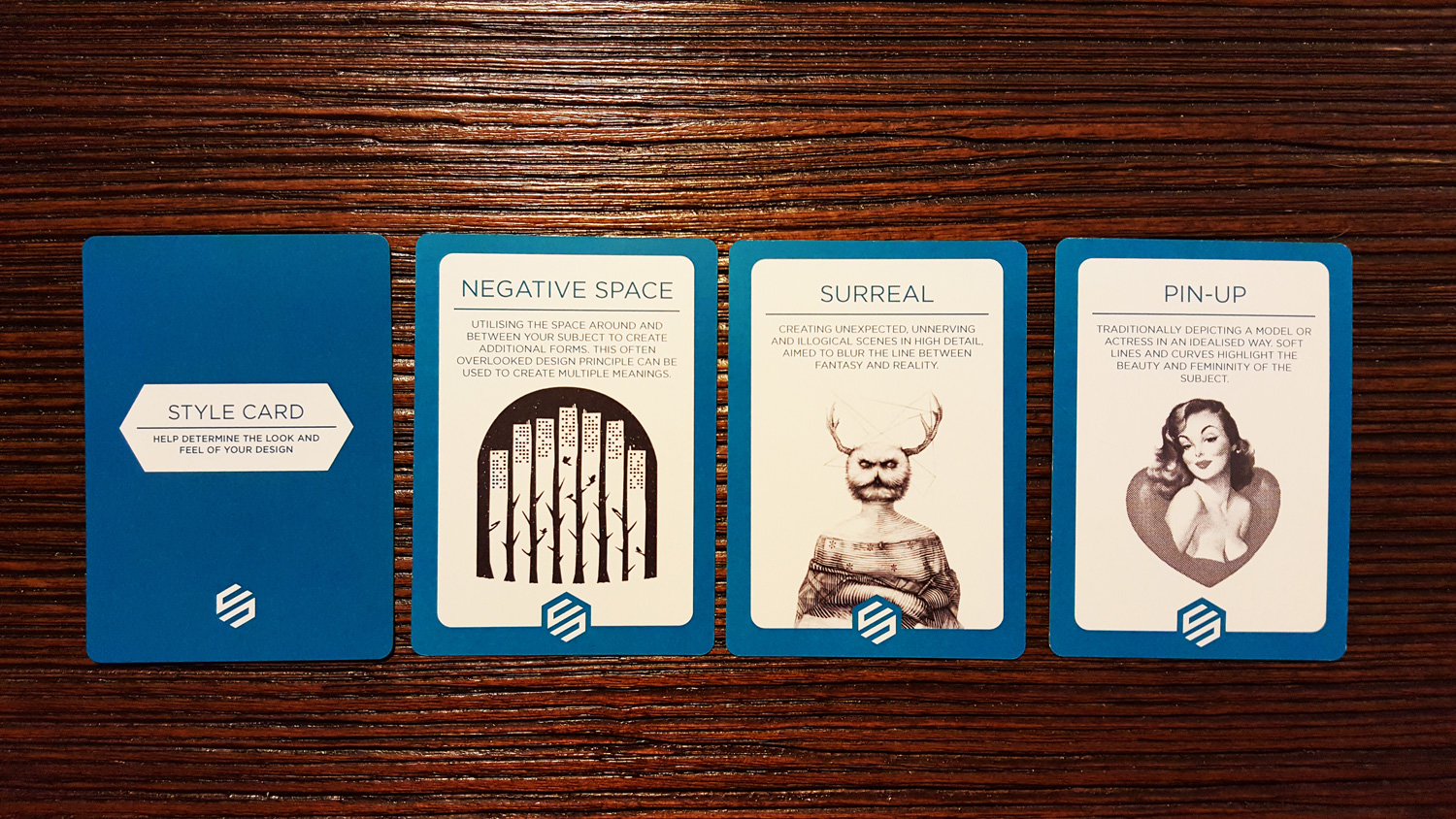 There are 30 style cards total. Each card has a unique graphic/illustration that describes the style. These 3 are some of my favorites in the deck.