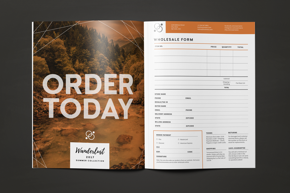 line sheet template tear out wholesale order form
