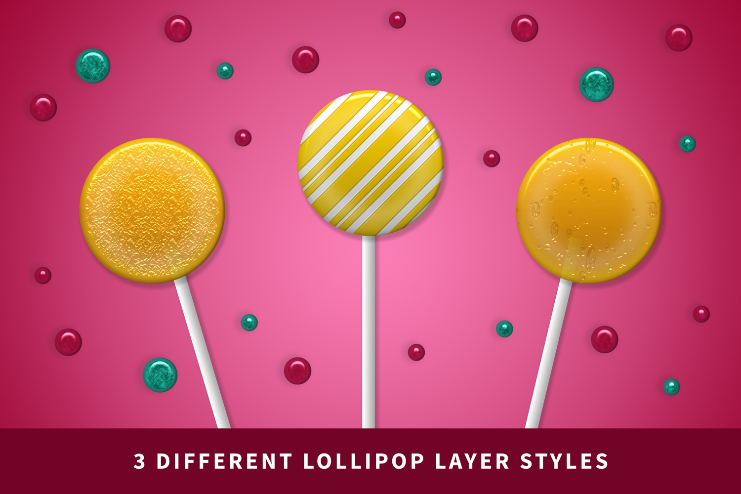 Photoshop layer styles made with real candy textures