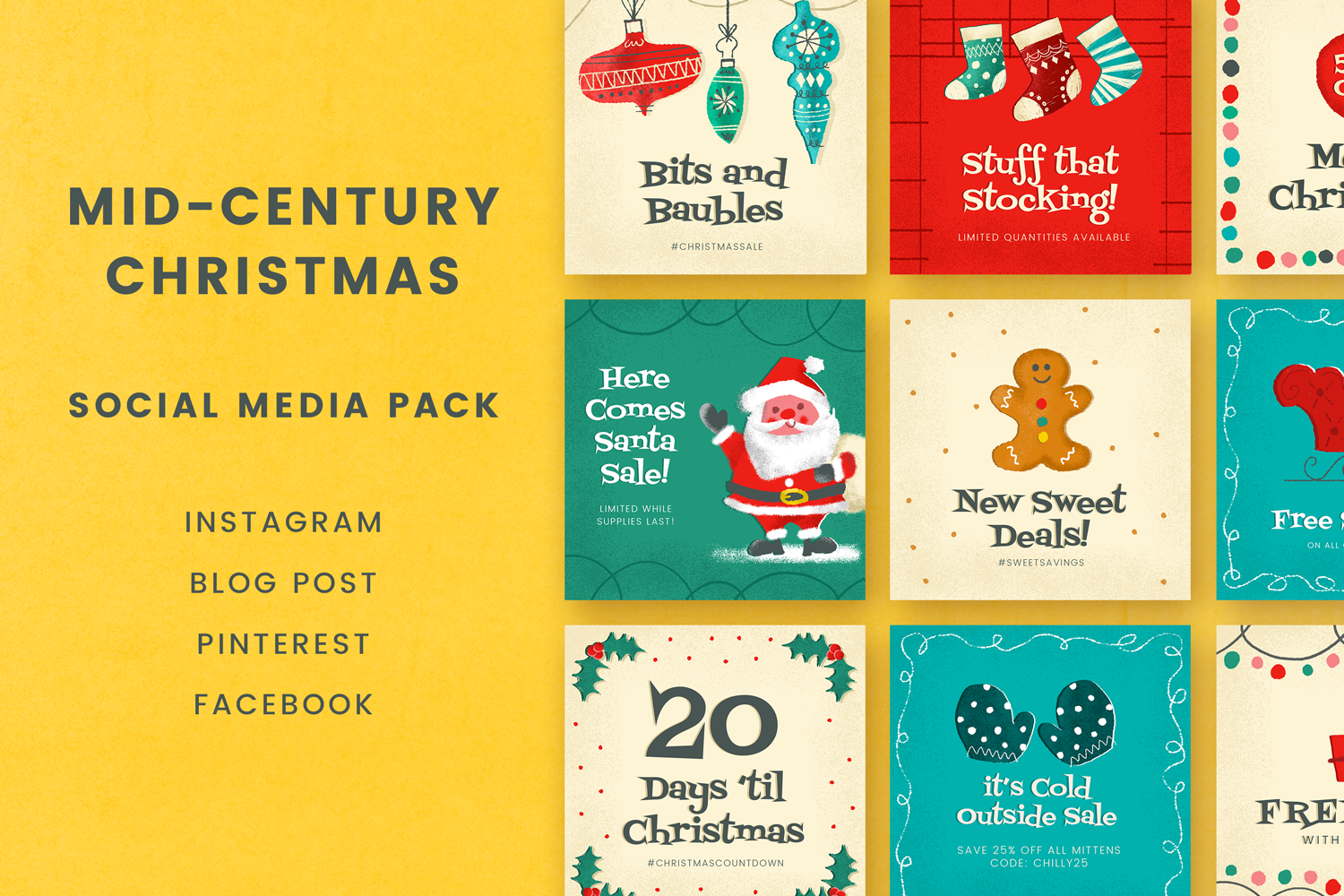 Mid-Century Christmas Social Media Graphics