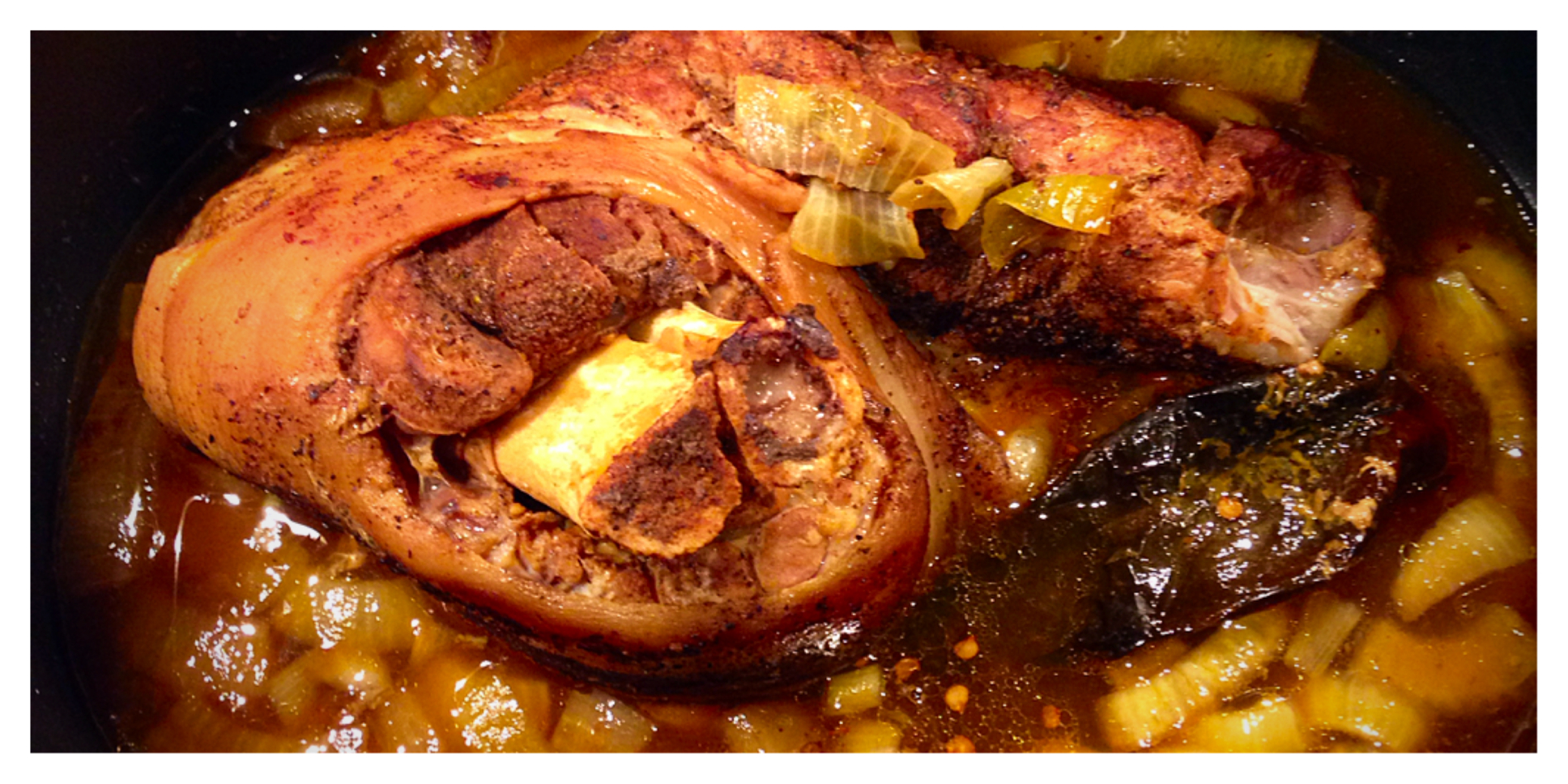  The ham after it was done cooking for 7 hours. So tender the bones pulled right out, leaving the juicy meat behind