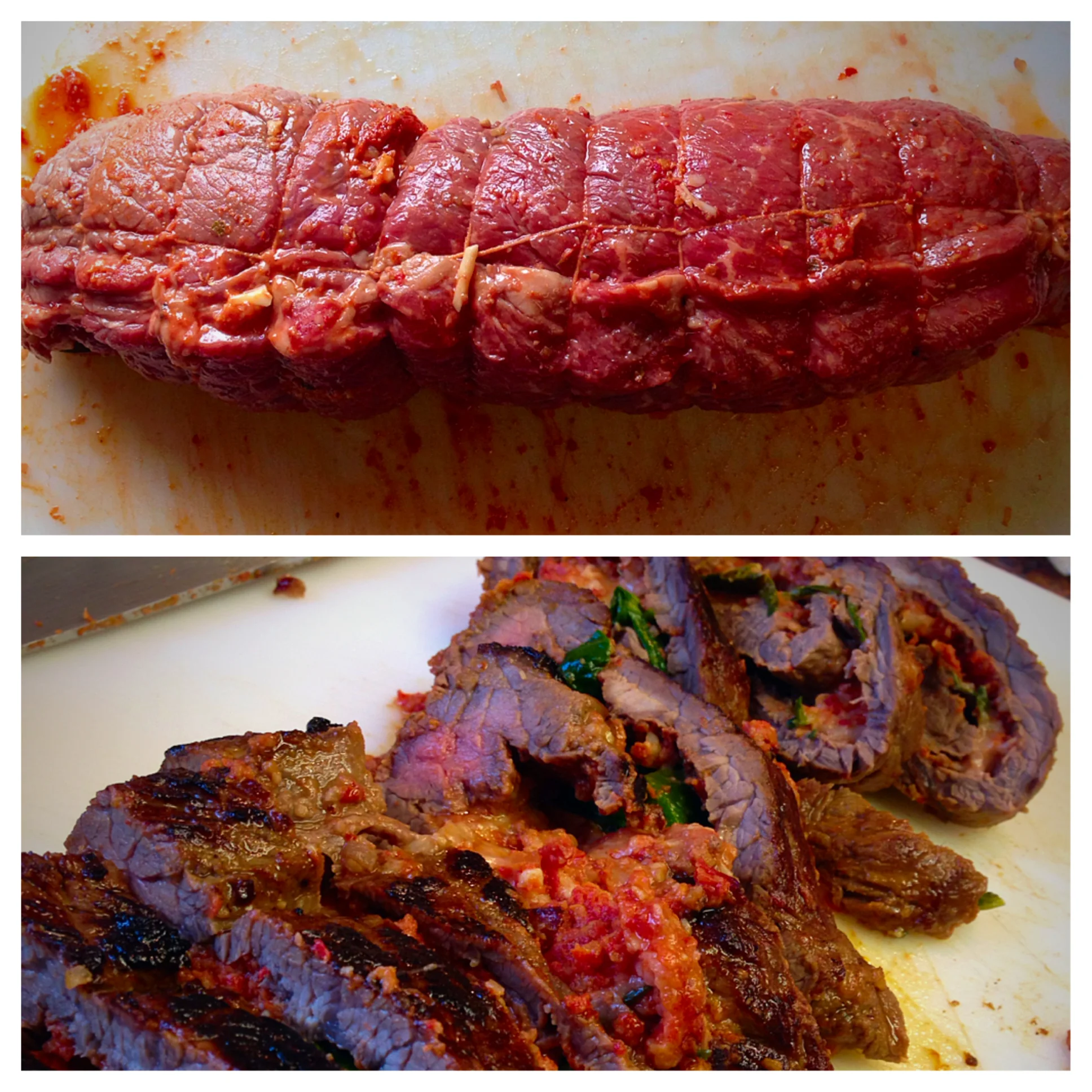 I USED LONDON BROIL BECAUSE IT WAS HALF THE PRICE OF FLANK STEAK, WHICH IS MY PREFERRED CUT FOR STEAK ROLL-UPS