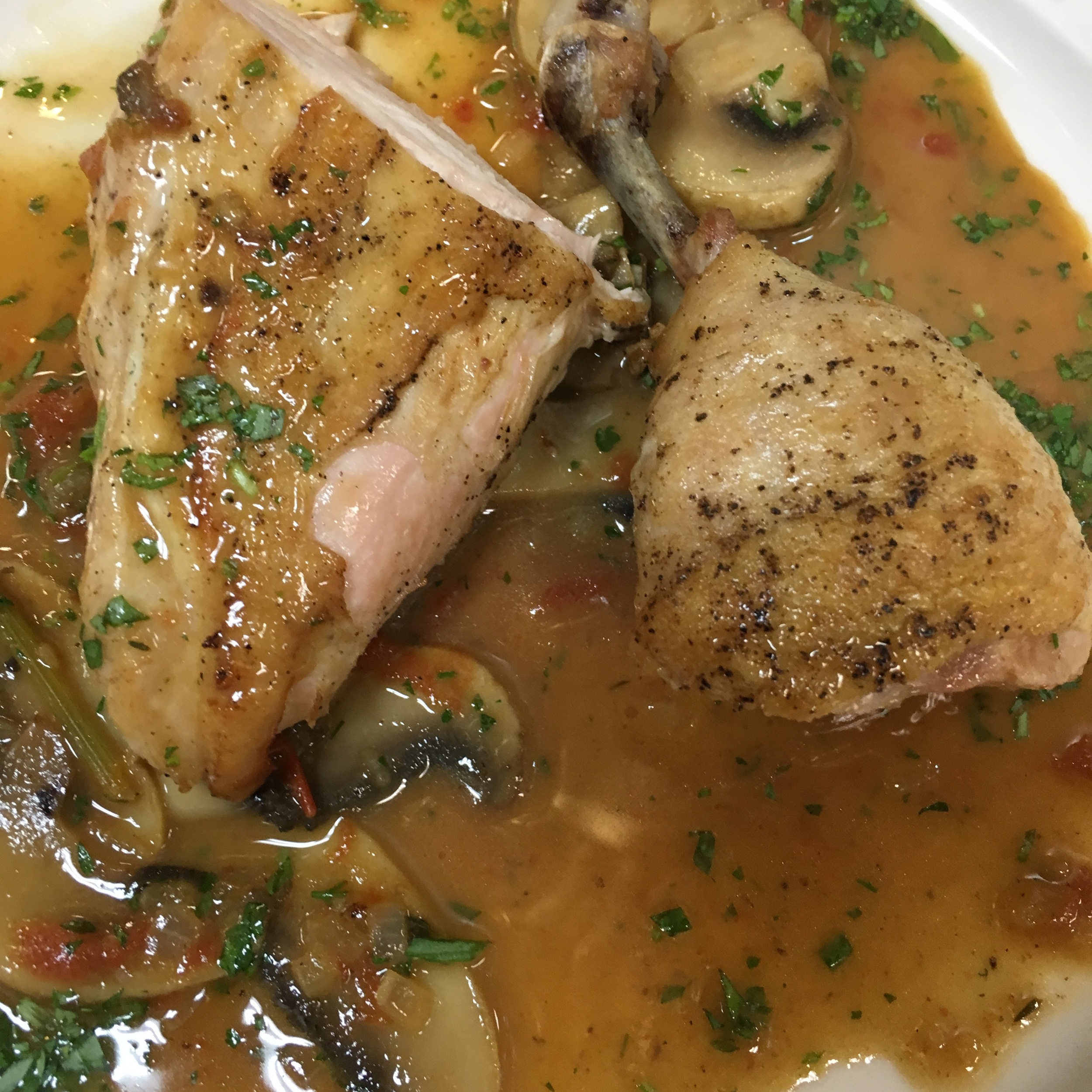 WHAT MADE THIS OUTSTANDING WAS THE ENRICHED STOCK, WHICH IS BASICALLY A STOCK THAT IS FORTIFIED WITH EVEN MORE FLAVOR FROM AROMATIC VEGETABLES AND SEARED BONES. THIS IS A GREAT TECHNIQUE FOR REINFORCING FLAVOR OF STORE BOUGHT STOCKS. 