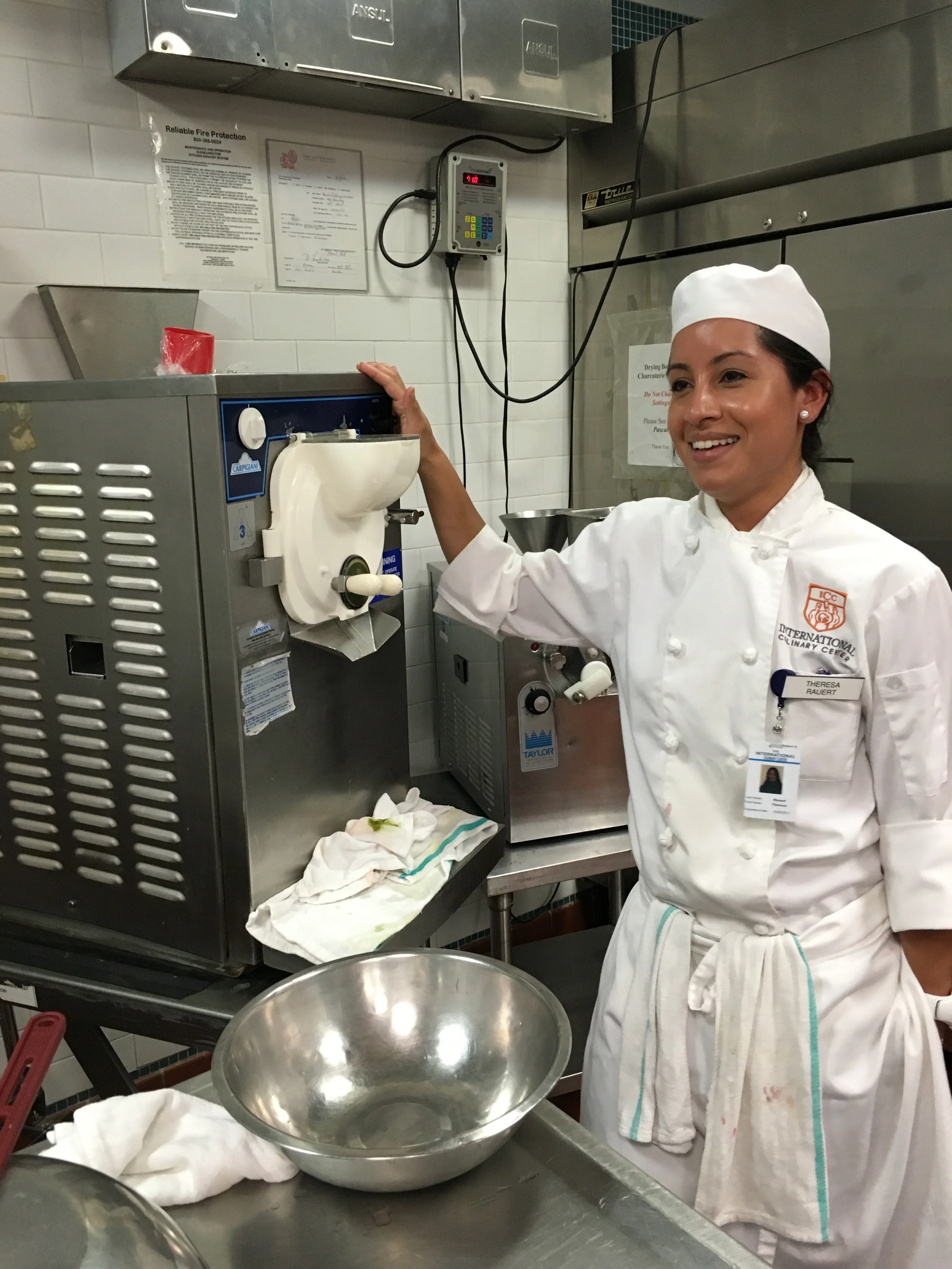 THERESA, A.K.A "CHEF T" , GETTING READY FOR THE GREEN TEA-PEAR SORBET