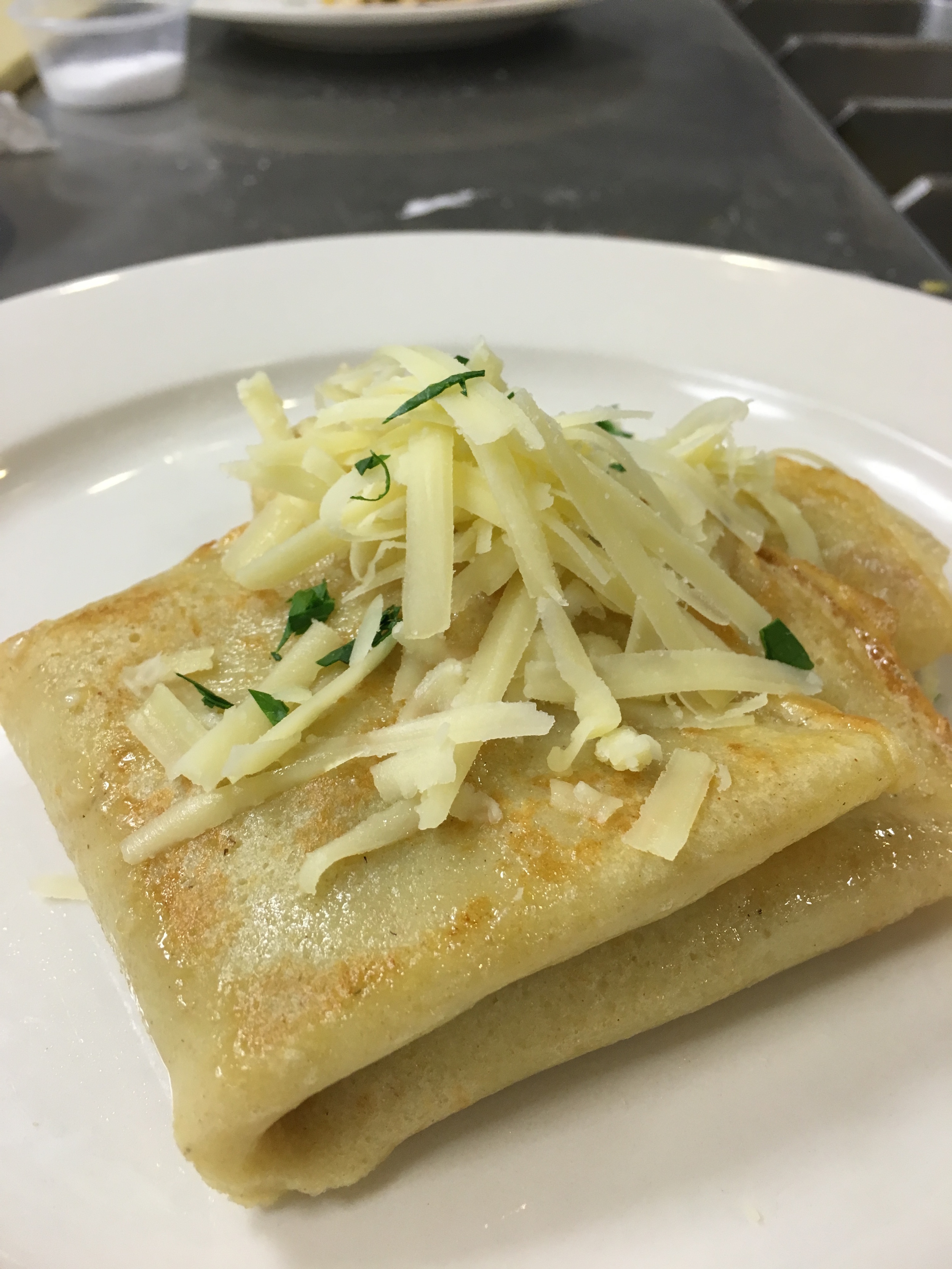 THESE WERE INCREDIBLE! THE CREPE BATTER USED BUCKWHEAT WHICH ADDED GREAT DEPTH OF FLAVOR. AND YOU CAN'T GO WRONG WITH MUSHROOMS AND GRUYERE!
