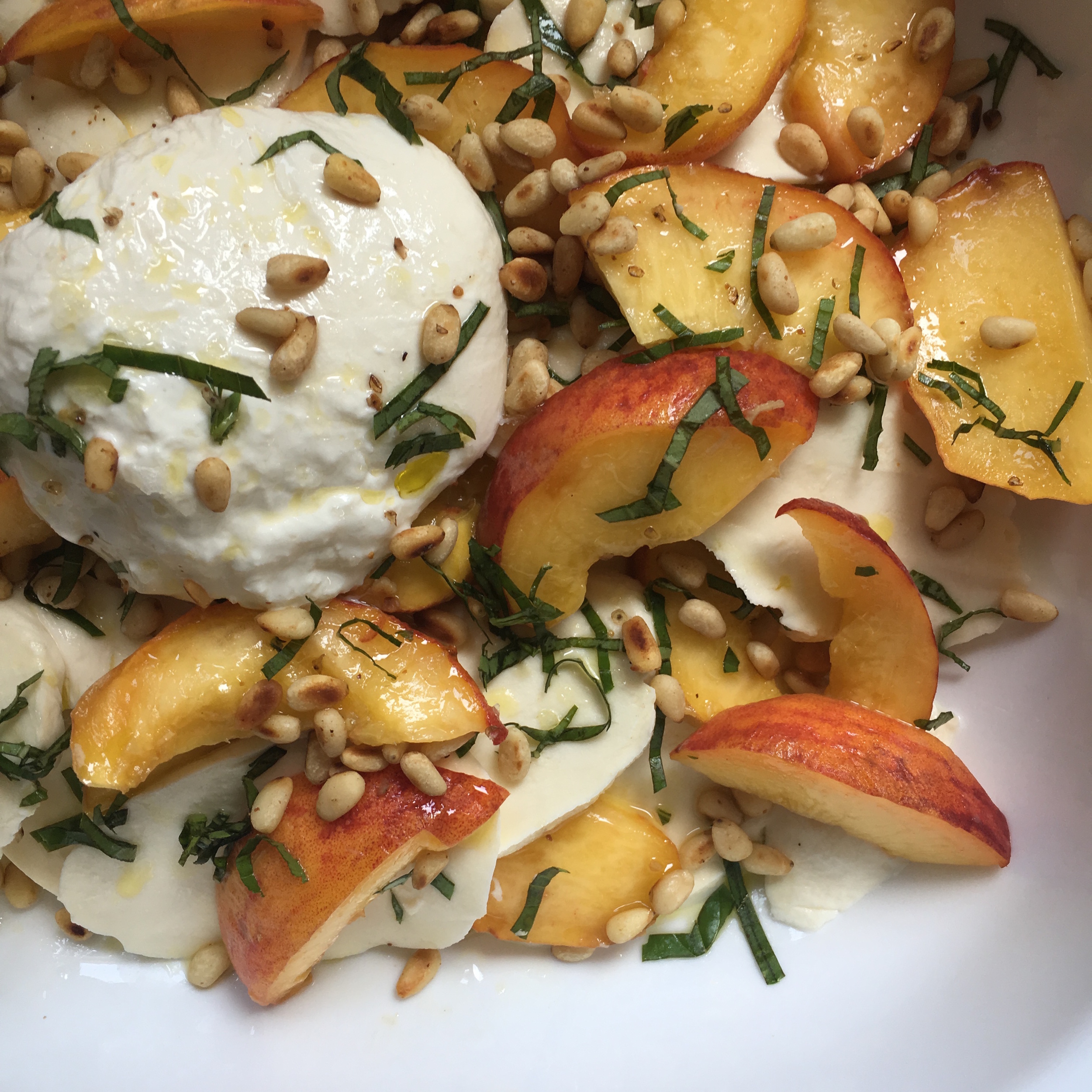 THIS SALAD WAS NOT MADE IN CLASS BUT I USED MY OWN FRESH MOZZARELLA AND OUR CHEF'S BURRATA TO MAKE THIS REFRESHING SALAD FOR A FRIEND'S BBQ!
