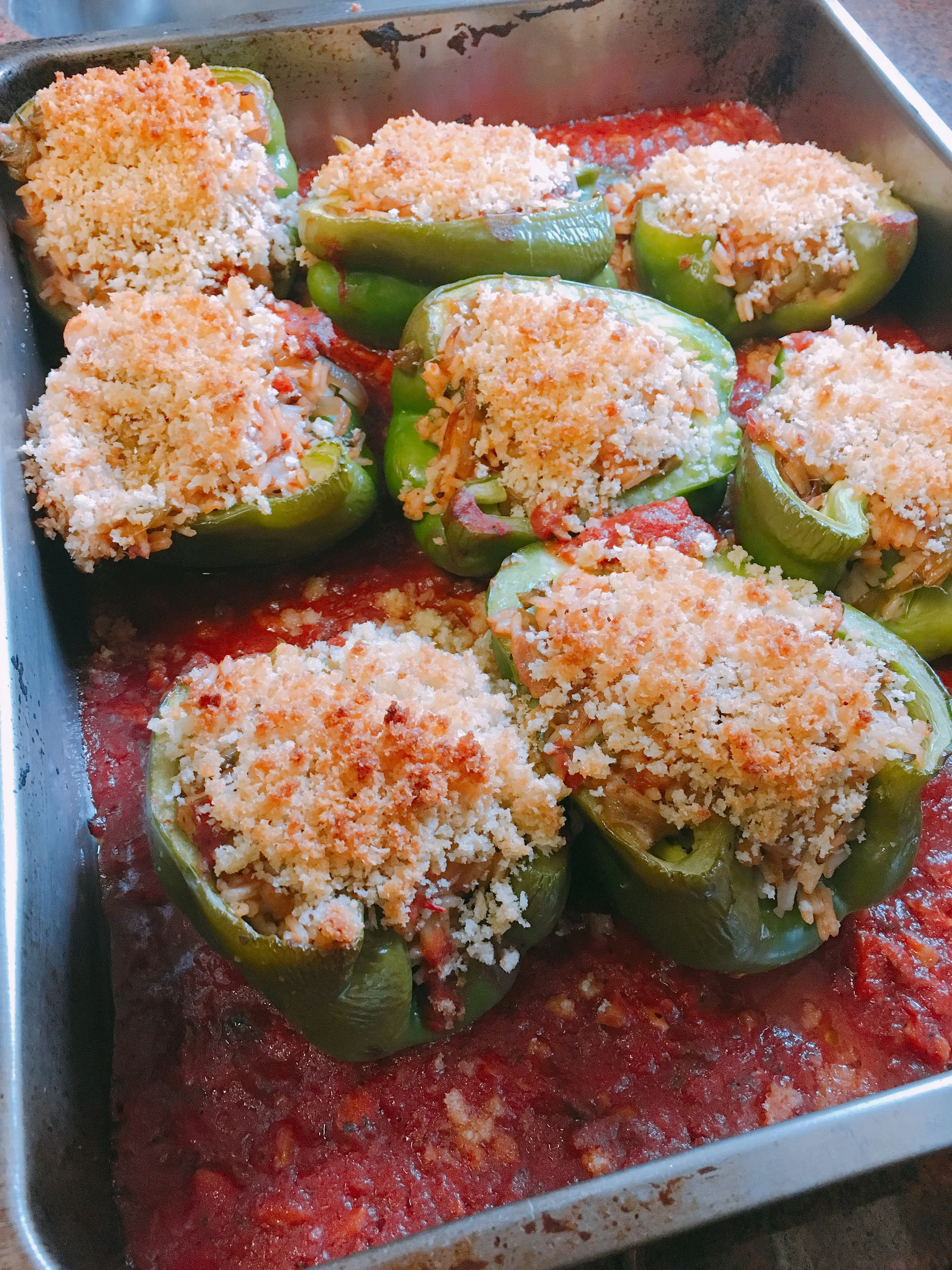 CHICKEN SAUSAGE STUFFED PEPPERS WITH MUSHROOM RAGU