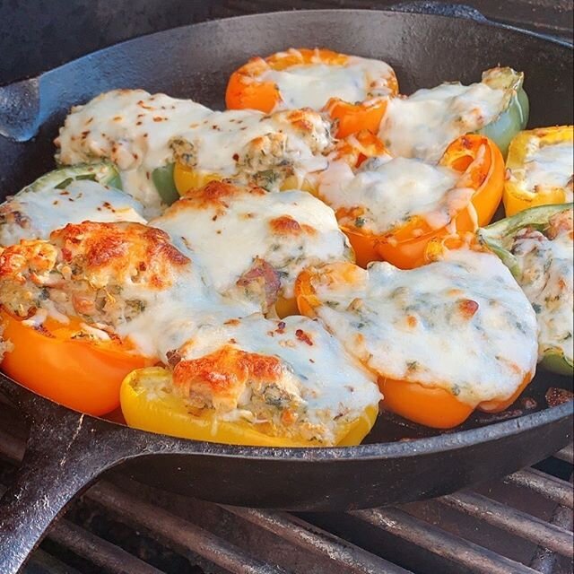 Had no desire to turn on the stove here at the firehouse since it feels like 1,000* in New York. So &ldquo;grilled&rdquo; stuffed peppers it is! 
Peppers stuffed with Grilled Chicken Thighs, Mozz, Cauliflower &ldquo;Rice&rdquo; and @ang61358 &lsquo;s