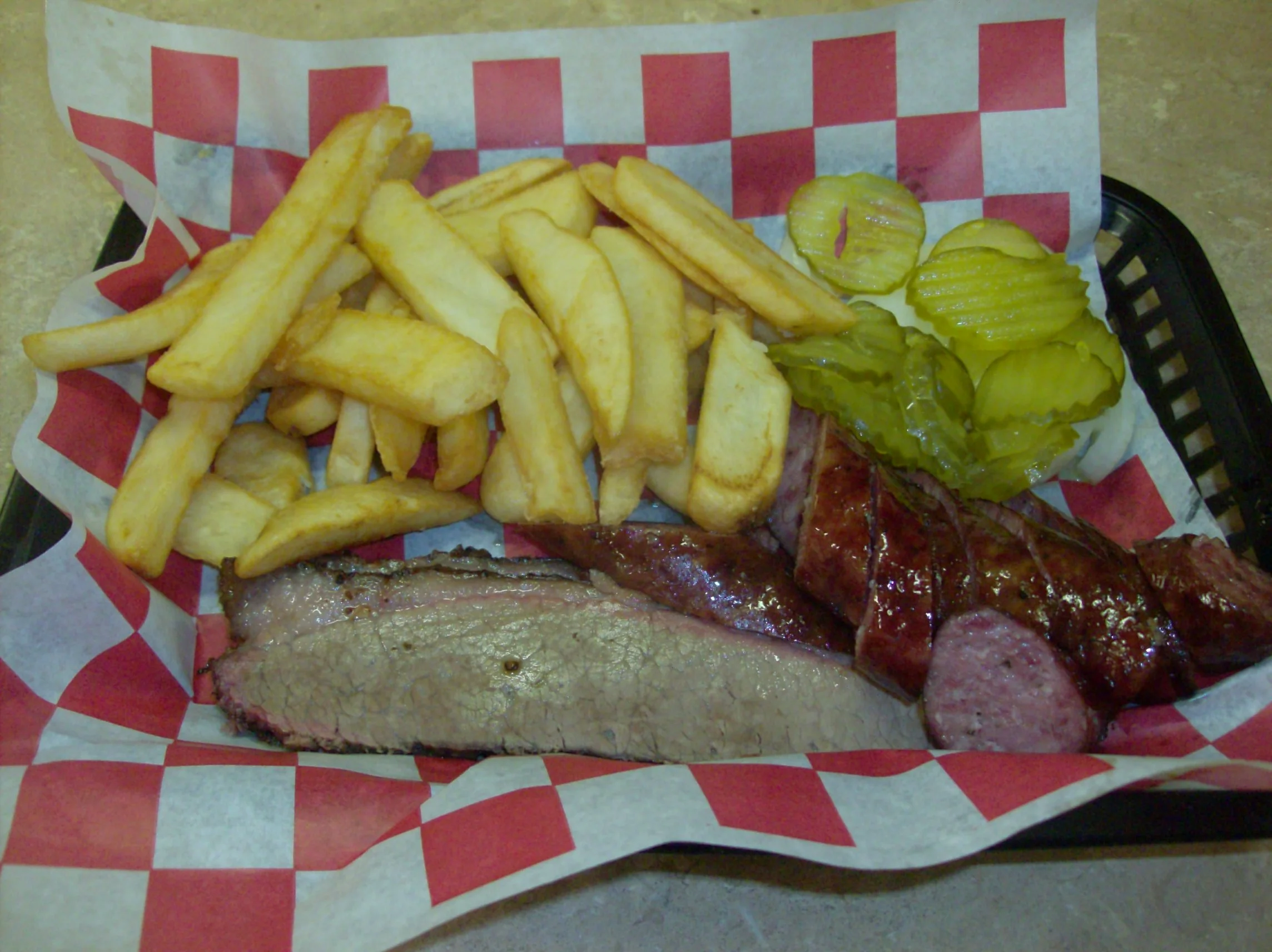 Bar-B-Que Plate (two meat: Brisket and Sausage) with Fries