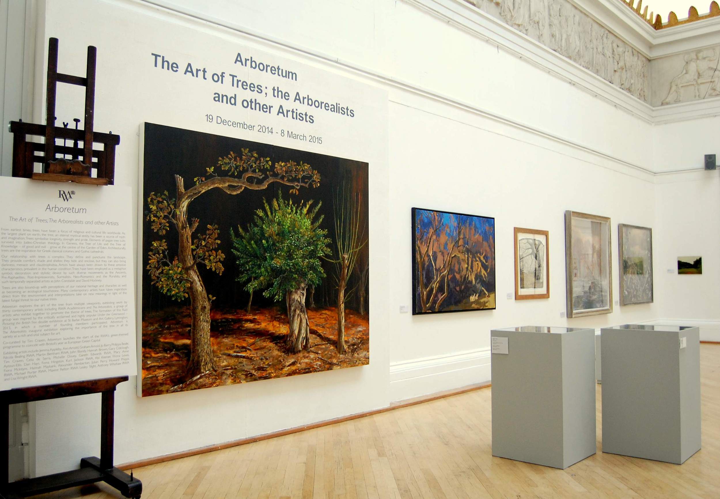 Installation shot showing Julian Perry's "Three Pollards" .