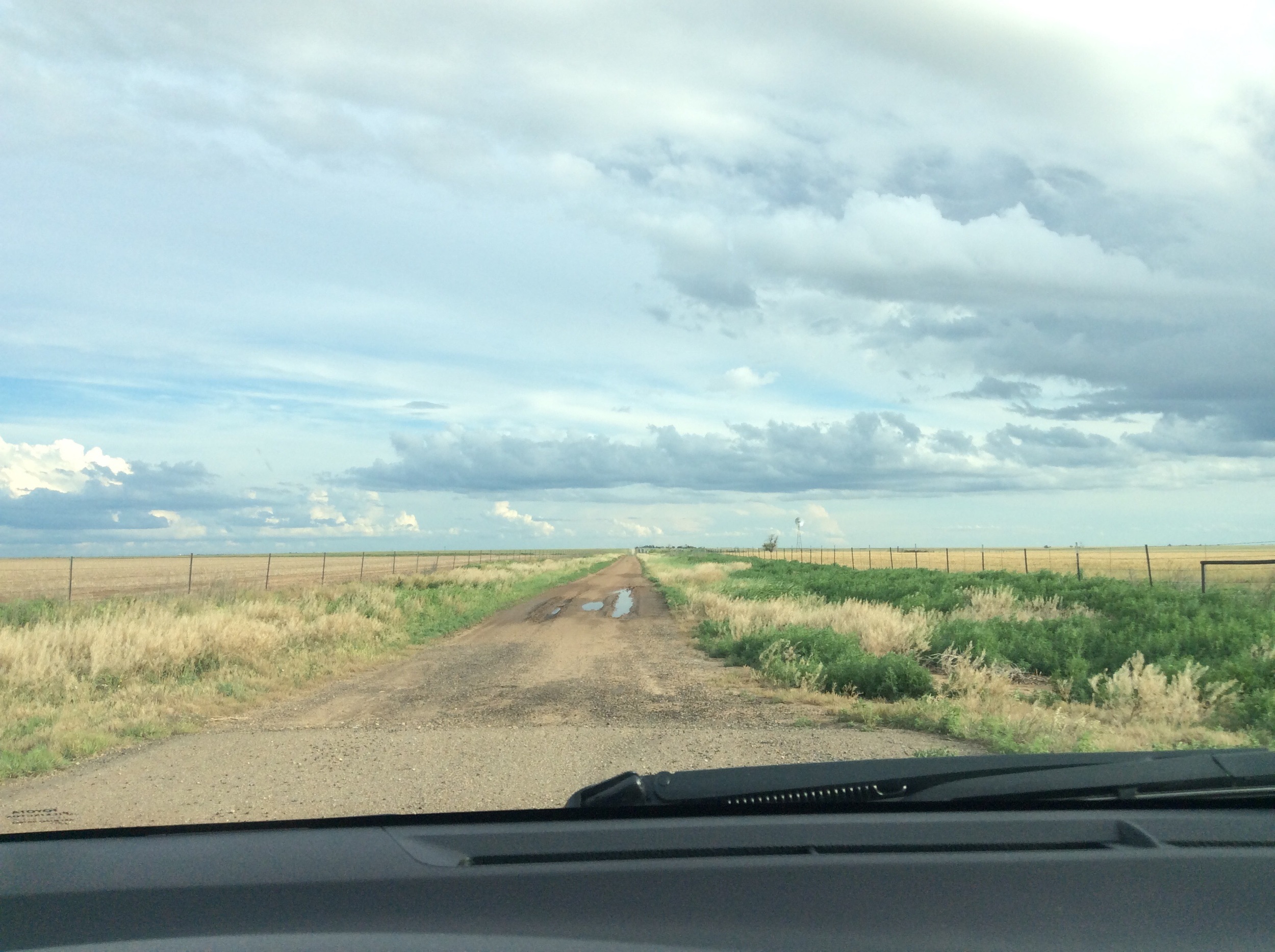 A few minutes after leaving the airport (I just turned onto the dirt road to adjust the seats. The road I took was paved).