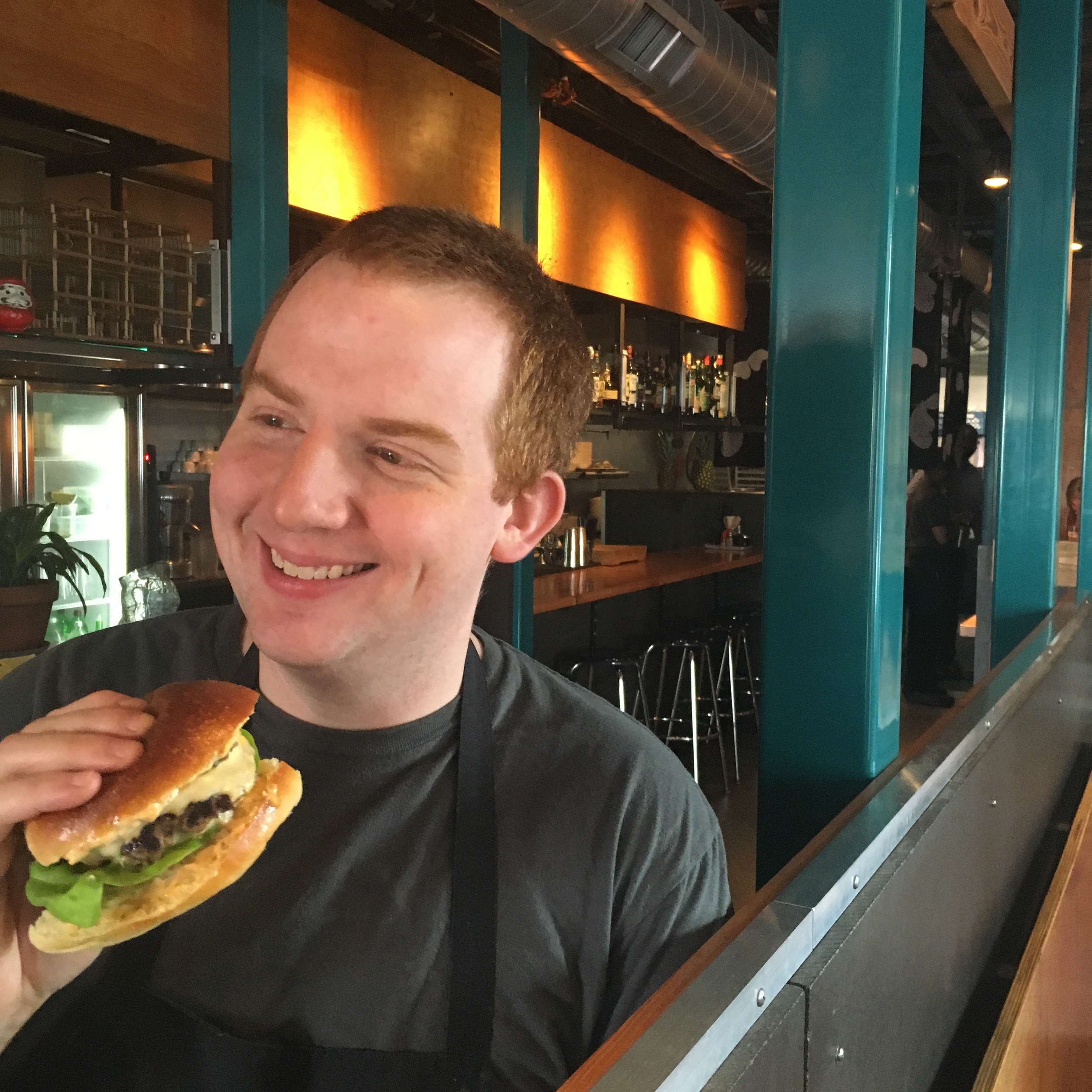 Chef Carl and the Biwa Double burger at Noraneko