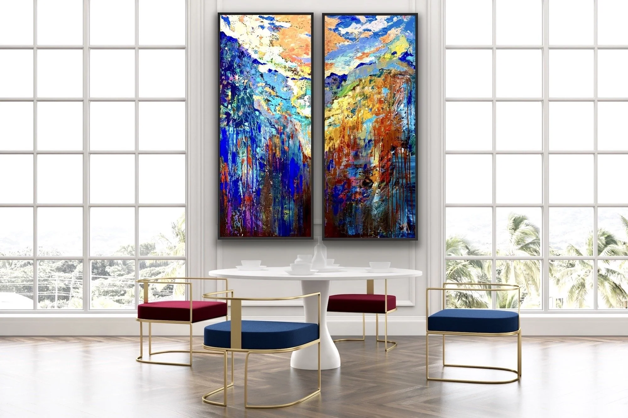 "Five Foot Two Eyes of Blue" 62"x26" ea. original acrylic on canvas.
