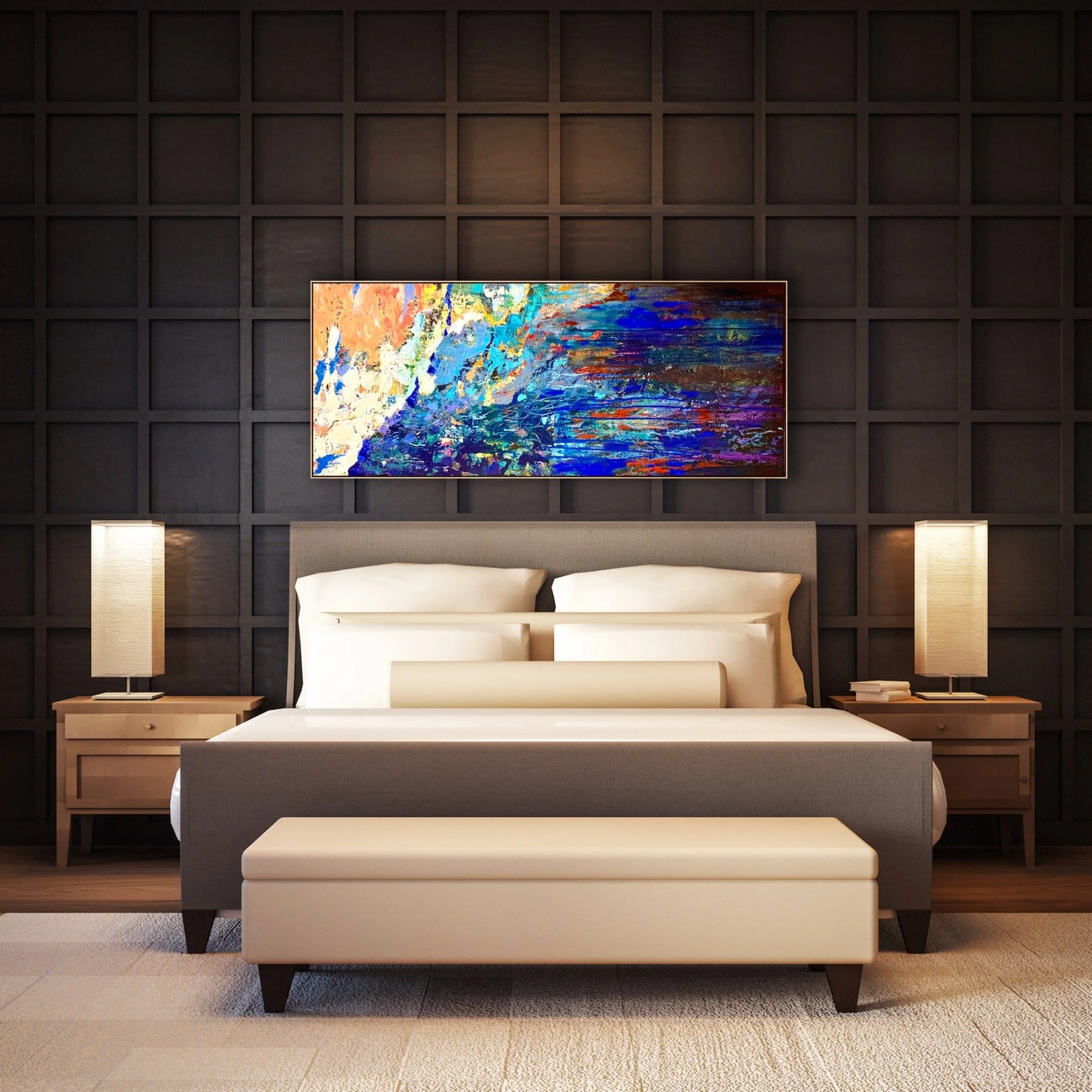 "Five Foot Two Eyes of Blue" diptych LH panel (horizontal positioning) 26" x 62"
